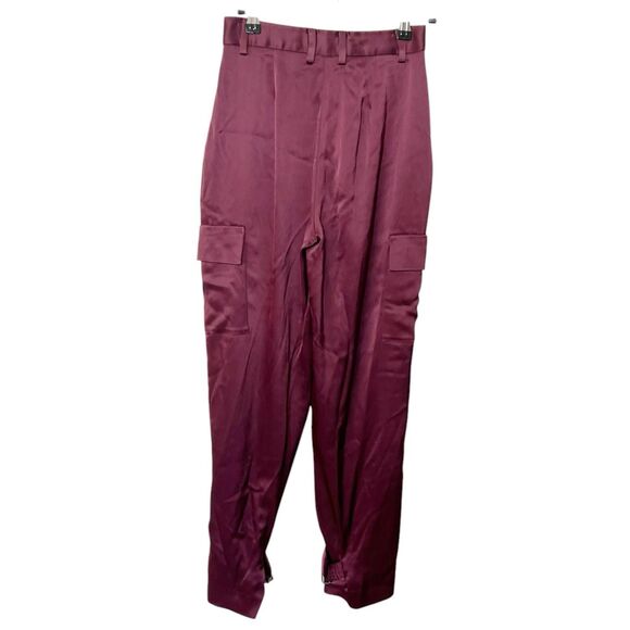 Babaton Satin Cargo Pants Women’s Size 00 Burgundy Utility Trousers Y2K - Picture 5 of 14